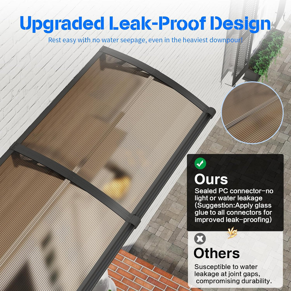 Door Awning 40x60 with Drainage Sink, Leak-Proof Awnings for Doors Exterior, Polycarbonate Front Door Awning for Rain