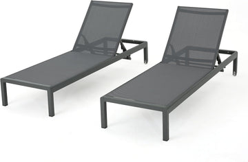 Outdoor Aluminum Chaise Lounges with Mesh Seat, 2-Pcs Set, Grey / Dark Grey