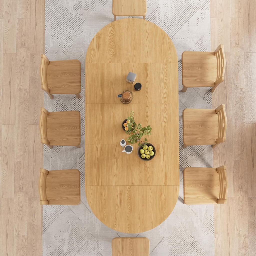 43-95 inch Long Round Extendable Dining Table for 4-10, Space Saving Oval Large Dinner Kitchen Table with 3 Leaf, 2