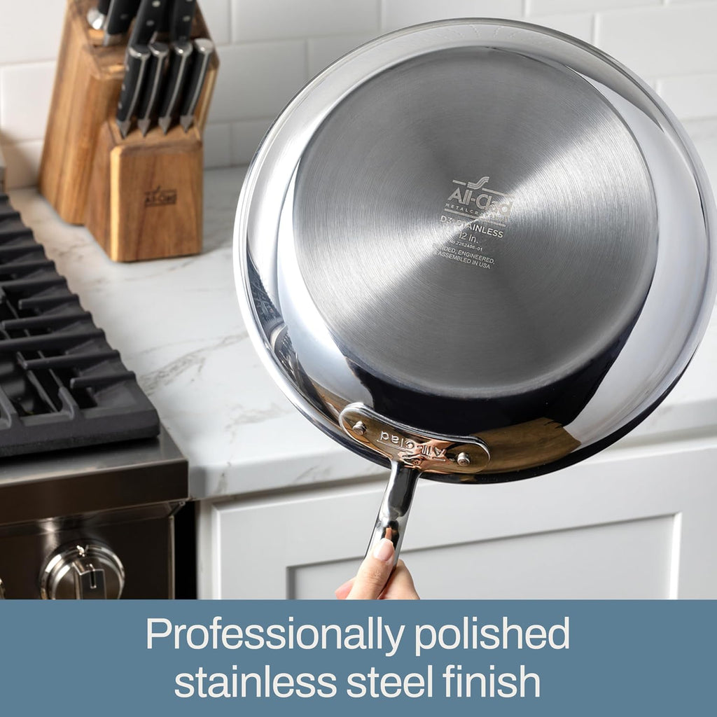 D3 Stainless Steel 10 and 12 inch Frying Pans Set - the USA- The Original Bonded Professional Cookware- Oven Safe &