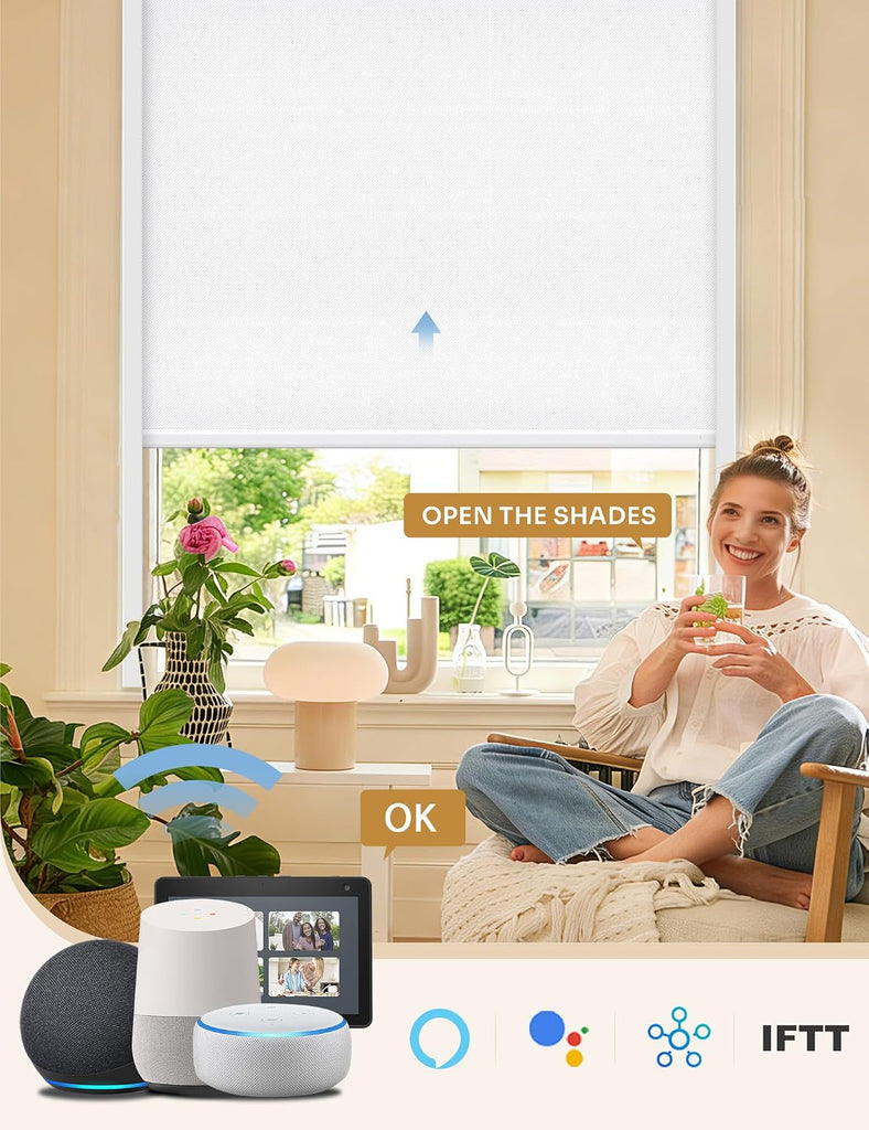 No-Drill No Tools Motorized Blinds with Remote | 27Wx72H White