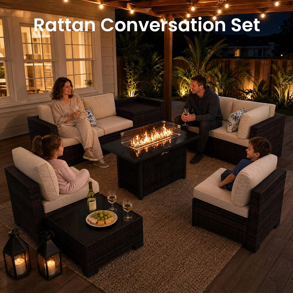 8-Piece Modular Patio Furniture Set with Storage Box Outdoor Sectional Sofa | Patio Conversation Set with Coffee
