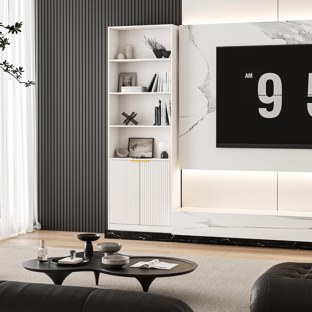 72" Tall Book Shelve Bookcases with Doors, Floor Standing 6 Shelf Display Shelves, Bookshelf with Storage Shelf