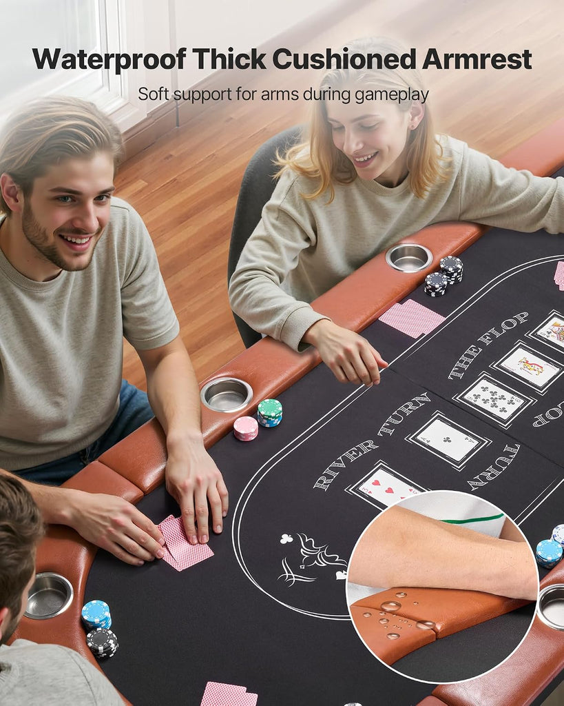 Foldable Poker Table, 8 Player 72 in Folding Casino Leisure Table with Padded Rails and Cup Holders, Oval Portable