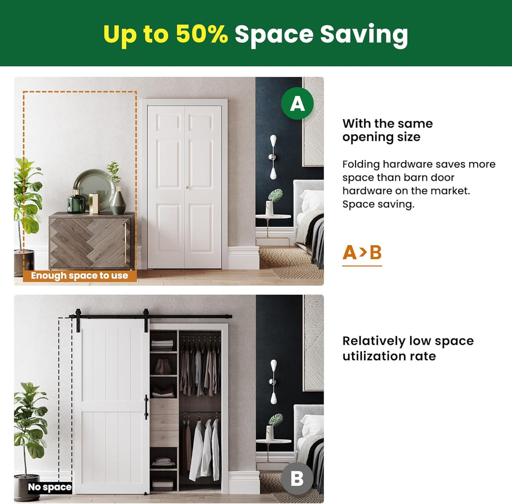 32" x 80" Paintable Bifold Door, 3-Panels Closet Doors with Hardward Kits, White Primed Surface Read