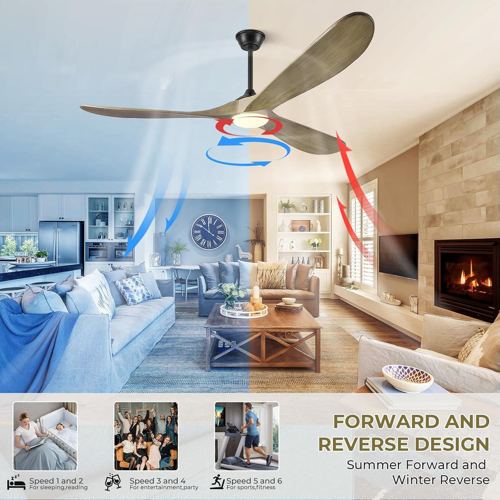 Inspired Maverick Style 52" Wood Ceiling Fan with Light and Remote, 3 Walnut Blades, Reversible DC Motor, Indoor/Outdoor - Bronze Gray - Image 6