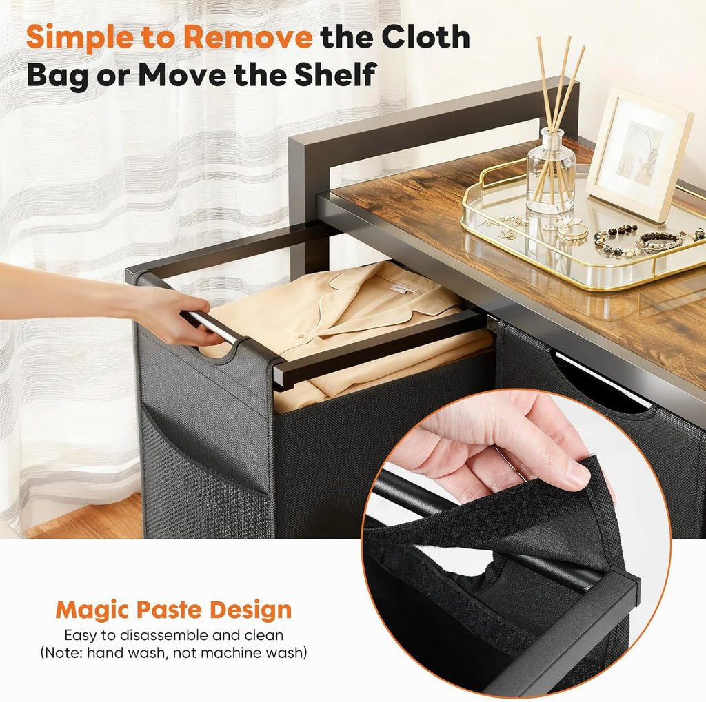 Laundry Hamper with 2 Pull-Out Removable Sorter Bags, Movable Wheels, Freestanding Clothes Basket Organizer , 2 x
