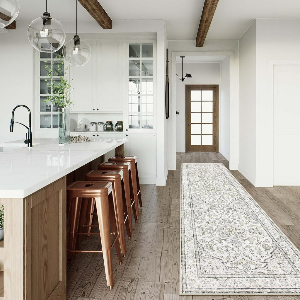 Oriental Runner for Hallways 2.5x10 Washable Beige Kitchen Runners Non Skid Long Entryway Rug Runner