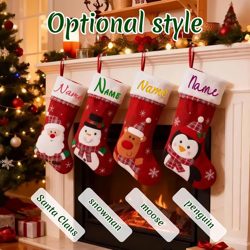 With Name Embroidered - Christmas Stockings 18.8Inch Large Embroidered Xmas Stocking for Family Fireplace Mantel - Set of 4