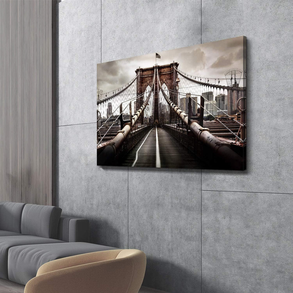 Brooklyn Bridge Picture Classic Artwork: New York Cityscape Canvas Wall Art Prints (Multi-Sized)