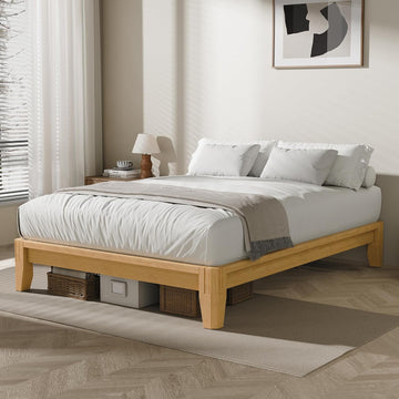 Queen Solid Bamboo Bed Frame, Japanese Joinery Platform Bed Frame(Natural)