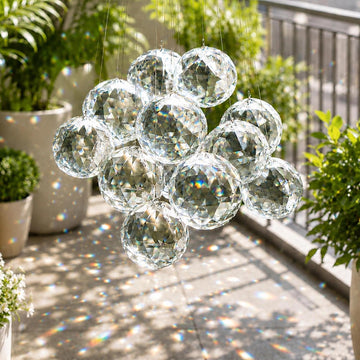 10Pcs 40mm Crystal Ball Prisms Clear Hanging Crystals - with 2026 Star Charms, Chandelier Crystals Replacement