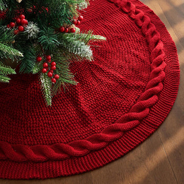 Knit Christmas Tree Skirts, Neutral Tree Skirt, Cozy Christmas Decorations