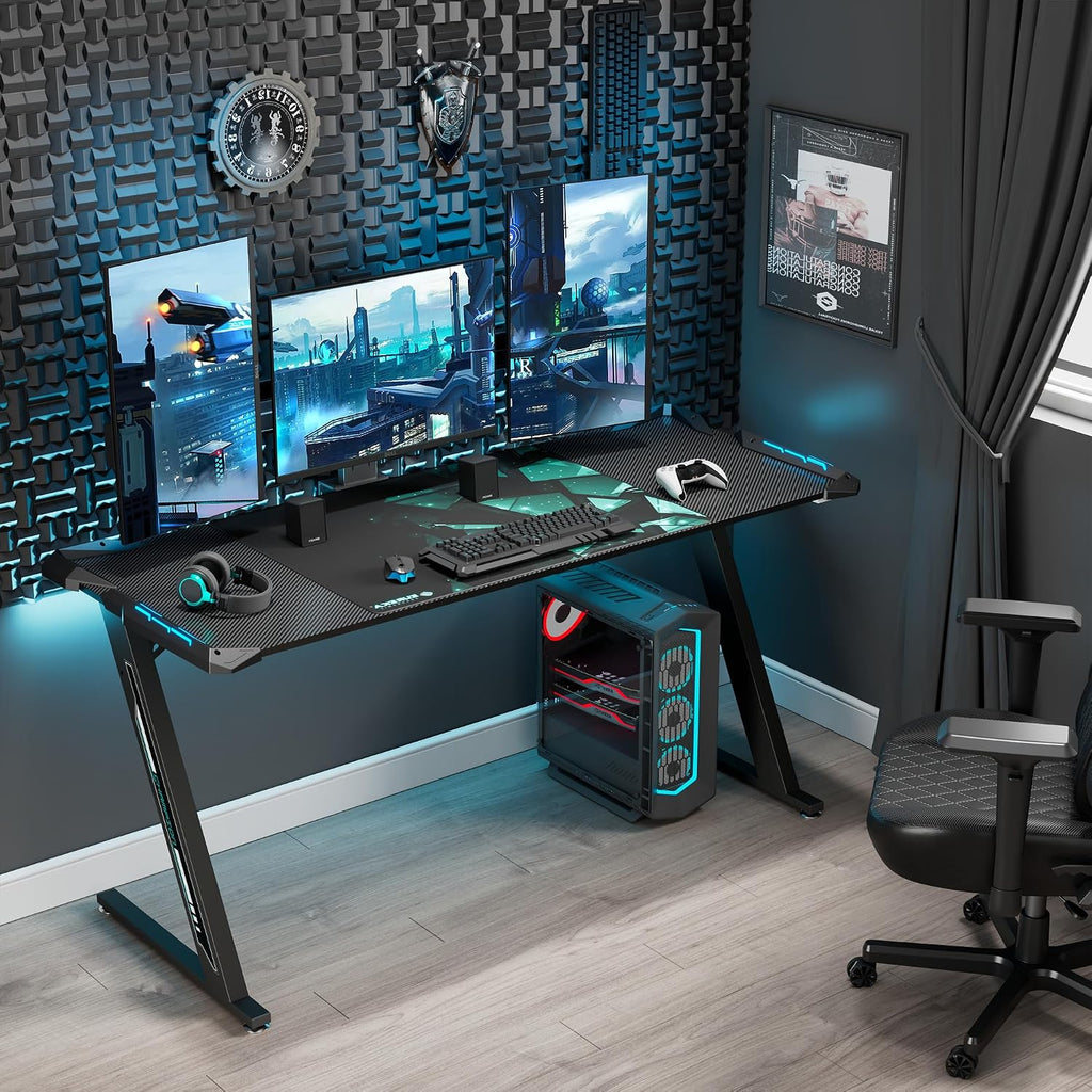 Gaming Desk, 60 Inch Computer Desk with RGB LED Lights