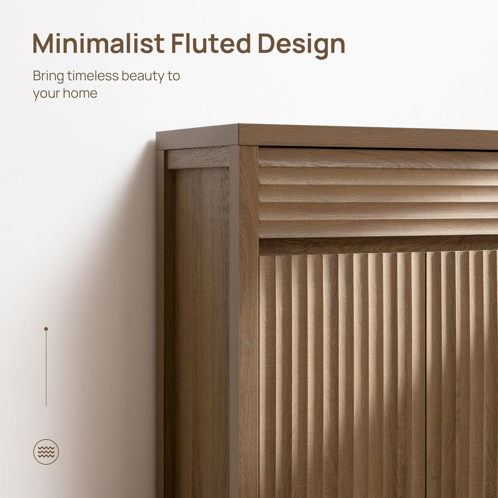 58" Fluted Buffet Cabinet with Storage, Modern Farmhouse Sideboard with Drawers & 3-Level Adjustable Shelves