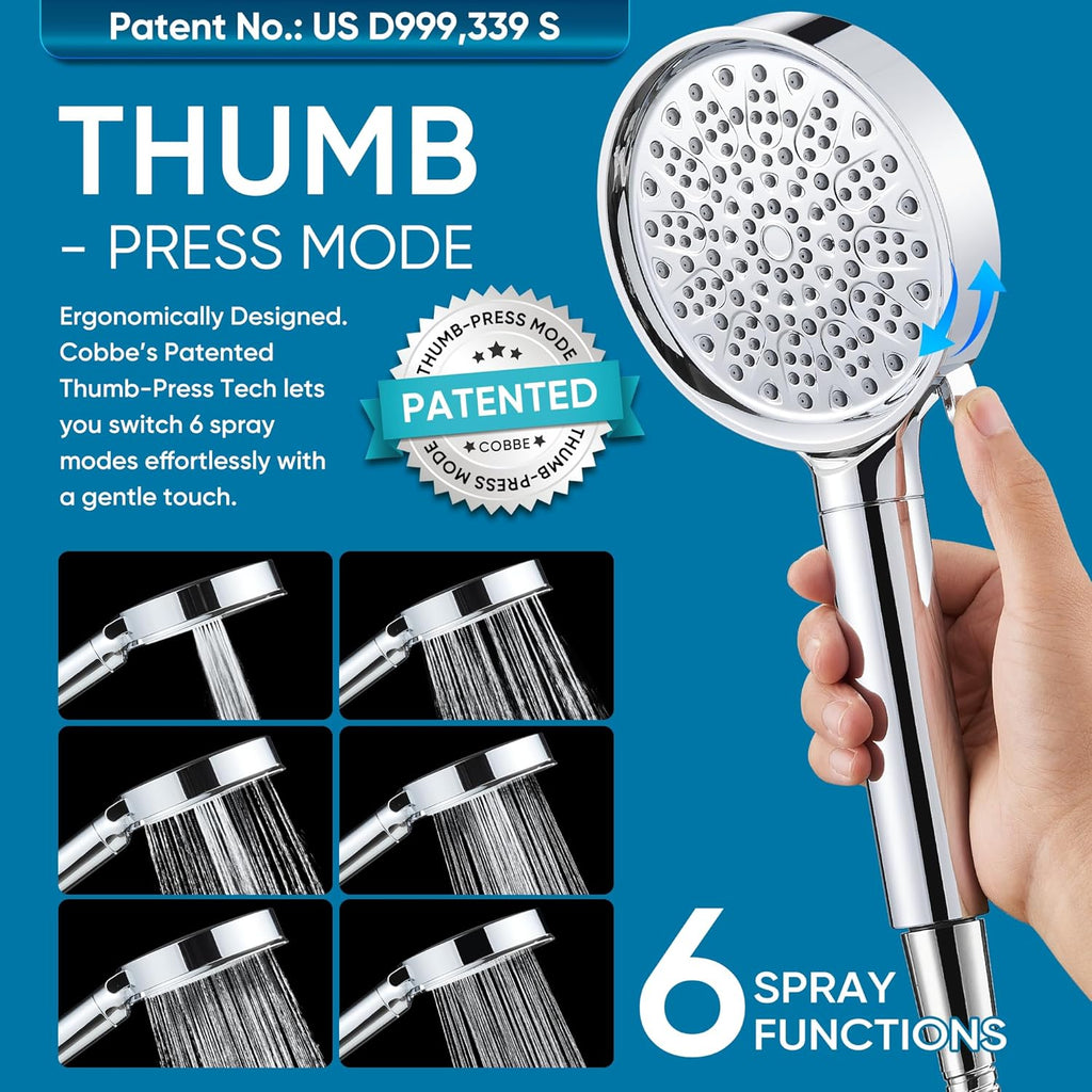 Filtered Shower Head with Handheld, High Pressure 6 Spray Mode Showerhead with Filters