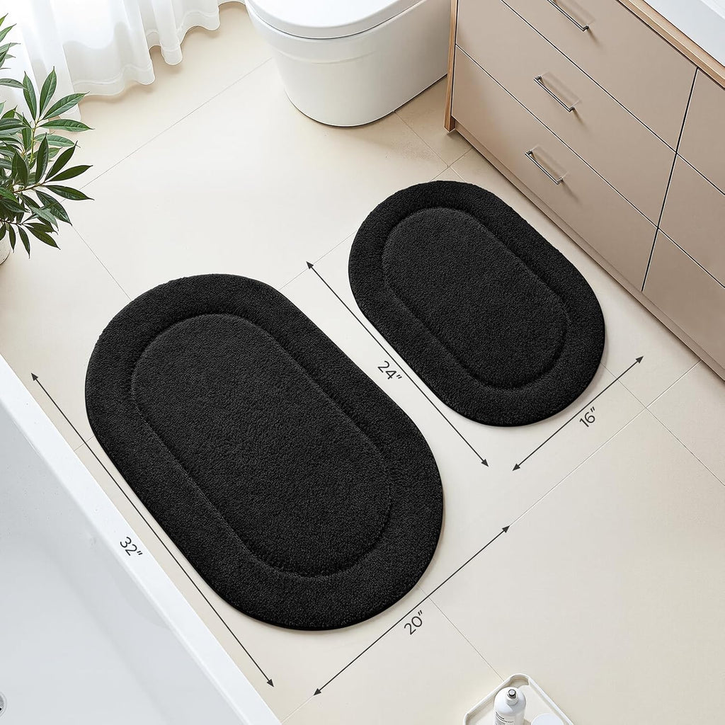 Black Bathroom Rugs Sets, 2 Piece Small Bathroom Rugs, Soft, Absorbent Microfiber Mats, Machine Washable Bath Mats