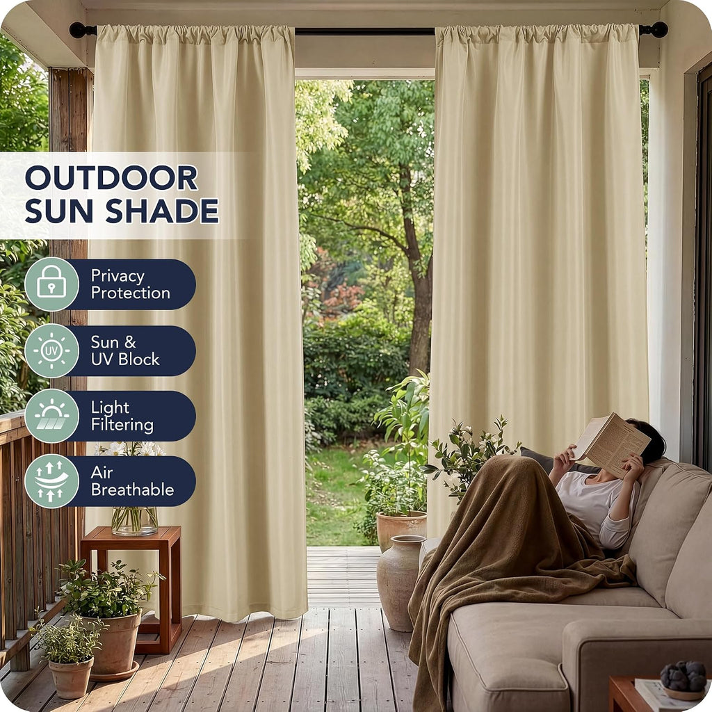 Outdoor Curtains Waterproof, 8 Panels, Rod Pocket