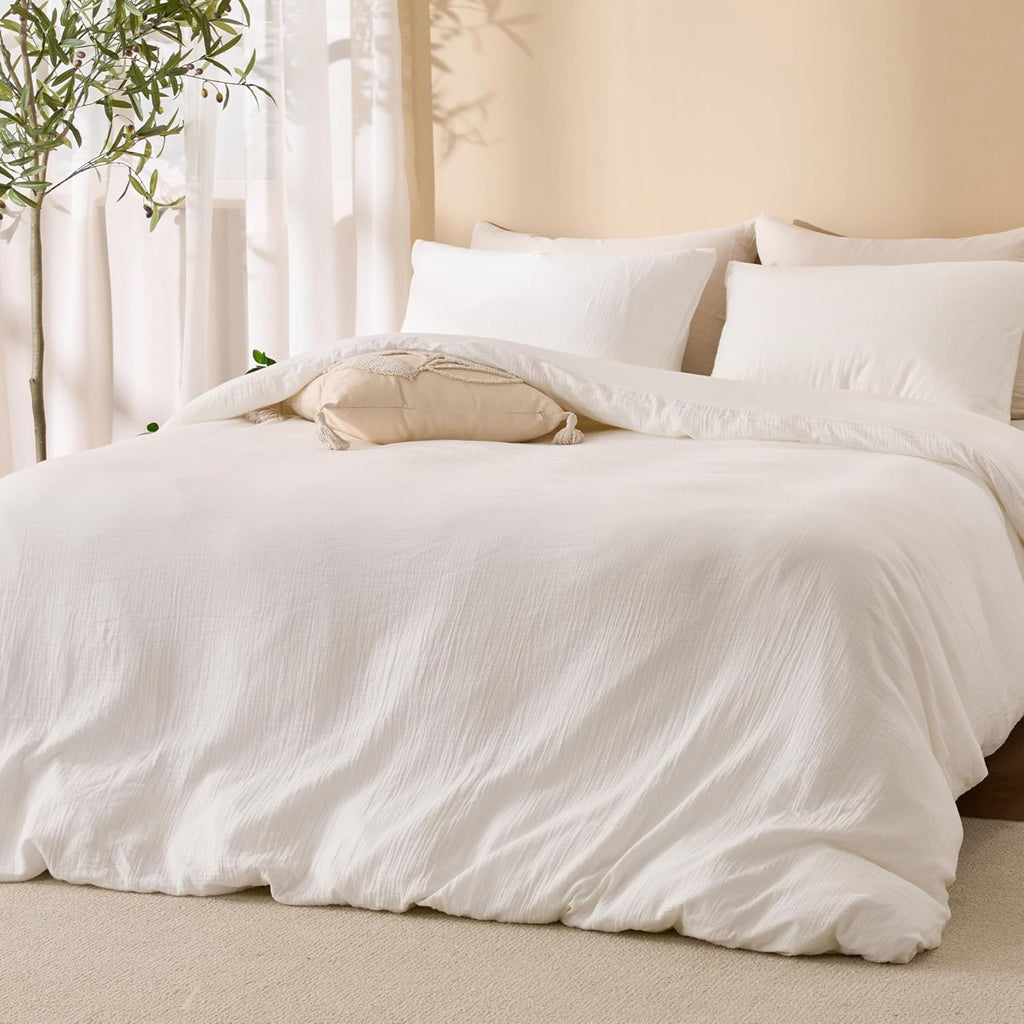Off White Duvet Cover, 100% Sandwashed Cotton Soft Duvet Cover Set 3 Pieces with Zipper Clousre & Corner