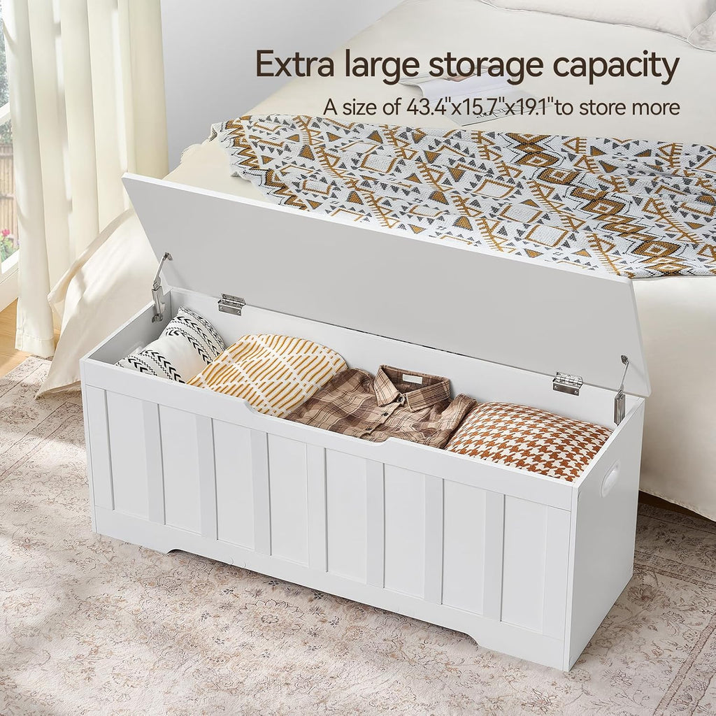 47.2"Storage Chest Extra Large,Wooden Storage Bench(White) | Storage trunk with 2 Safety