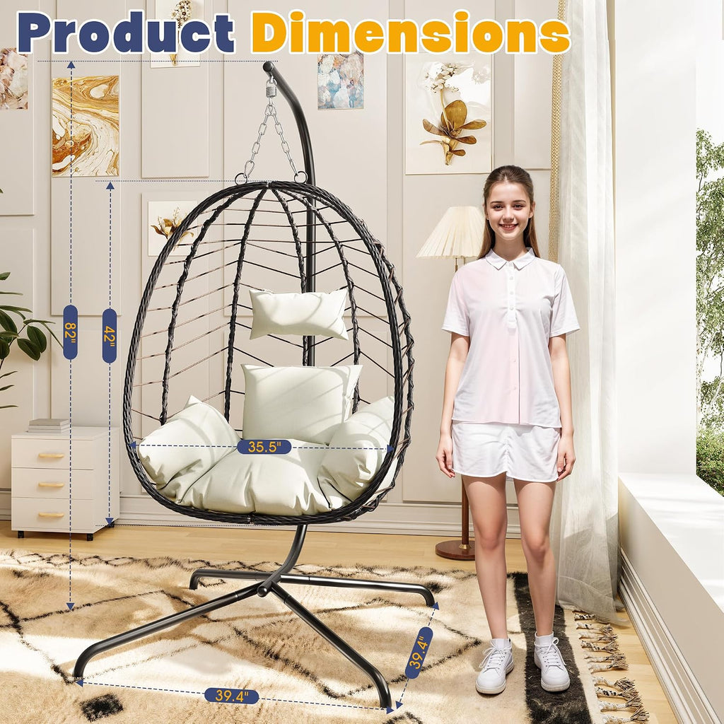 Egg Chair with Stand, Patio Wicker Bifanuo Hanging Chair, Hammock Swing Chair, 350LBS Capacity , Balcony