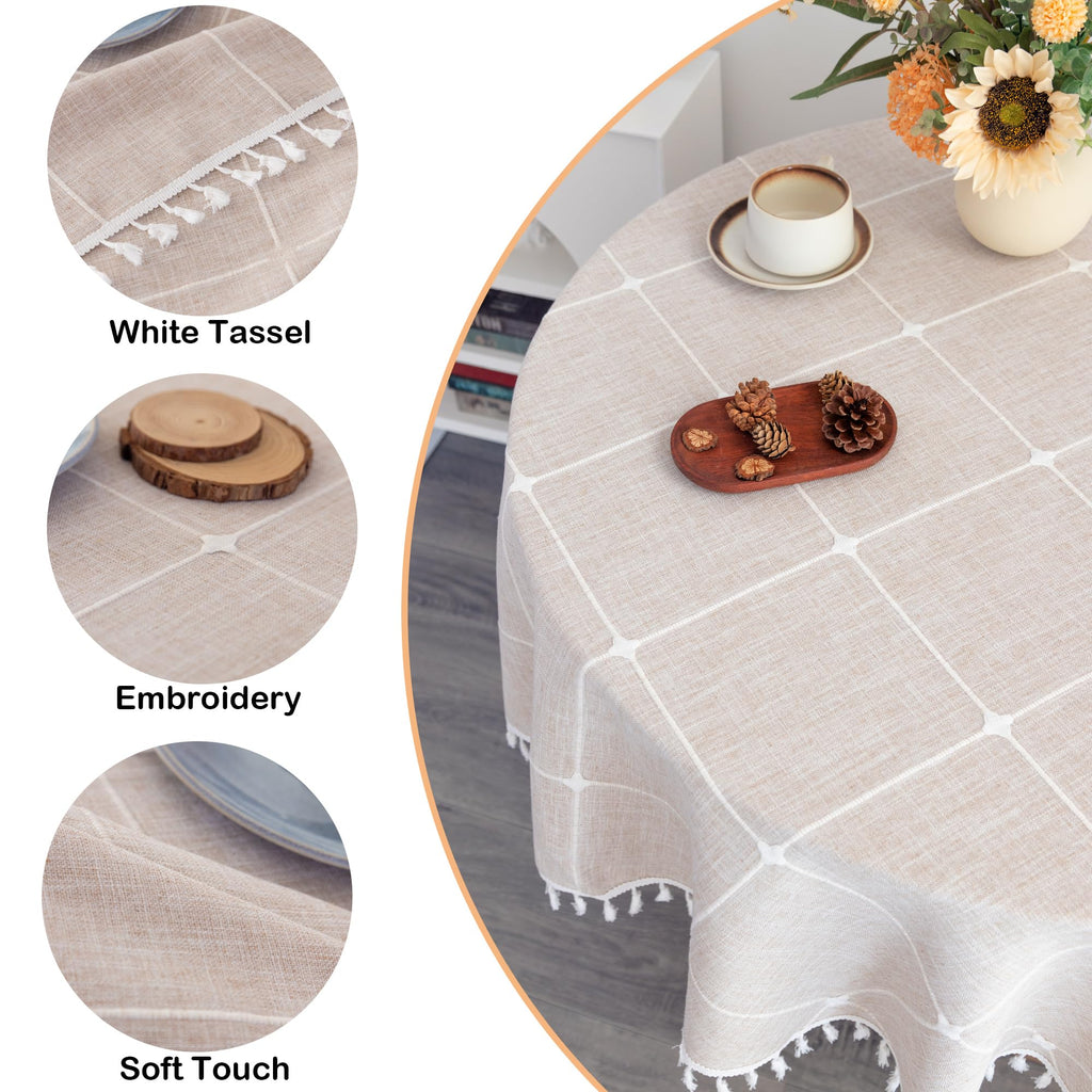 Boho Cotton Linen Round Tablecloth Brown 52 Inch