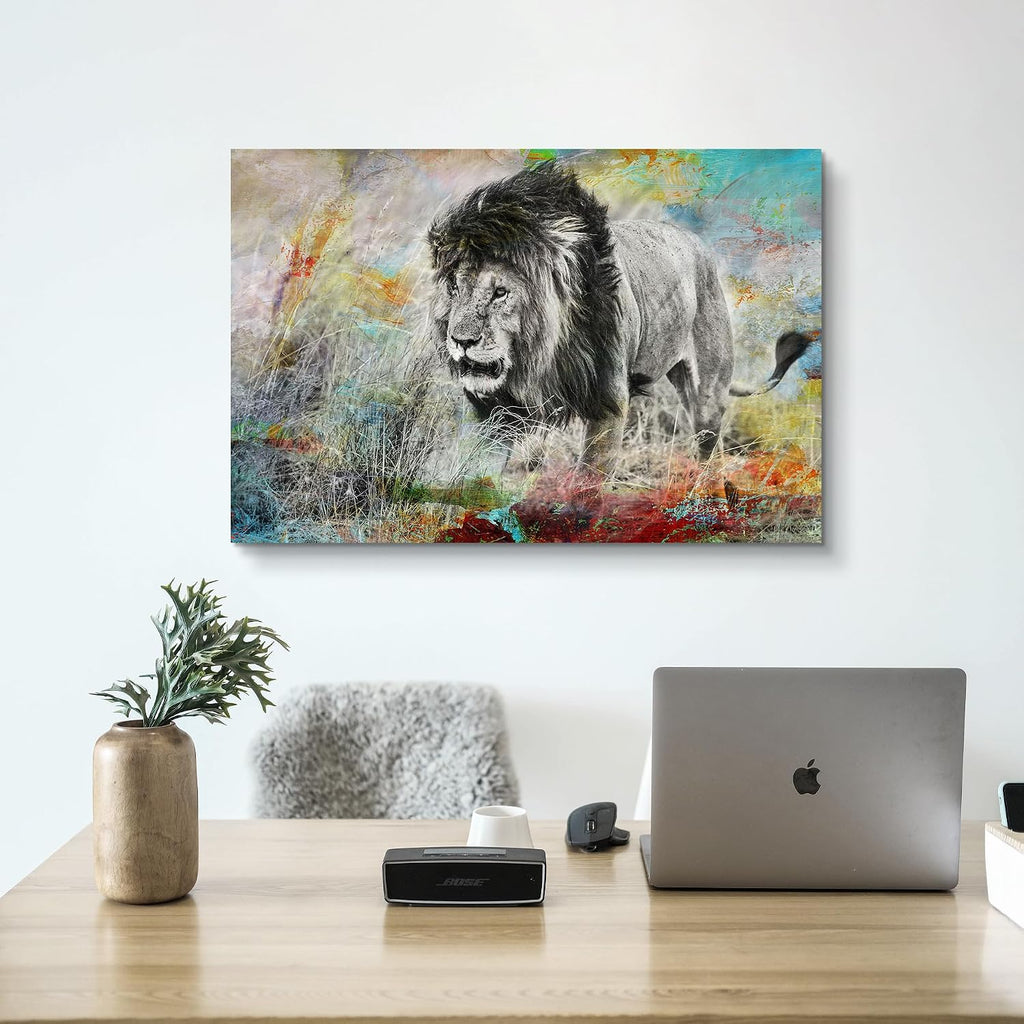 Lion Pictures Wall Decor Framed: Wild Animal Portrait Canvas Lion Picture Wildlife Painting Print