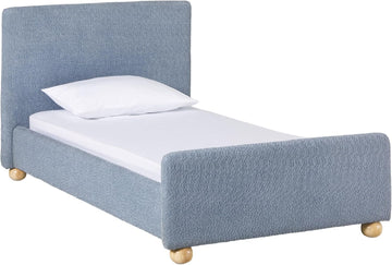 Modern Upholstered Kids Twin Bed Frame with Round Feet, Blue