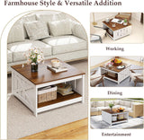 Farmhouse Coffee Table, 31 Inch Square Wood Coffee Table with Storage Shelf