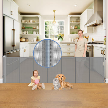 Reinforced 150 Inch Wide Retractable Baby Gates Extra Wide, 37 Inch Tall Outdoor Retractable Gate for Dogs, 12.5ft