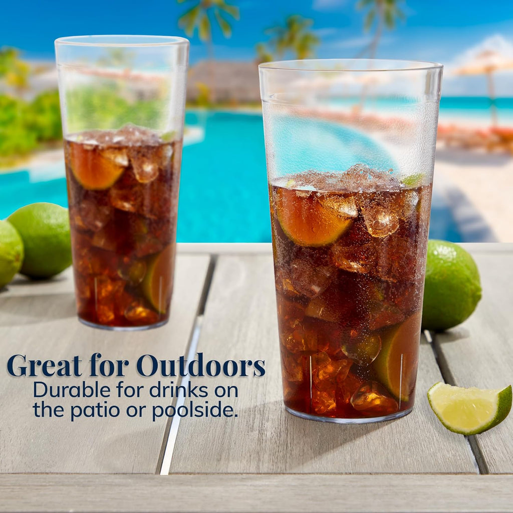 Cafe Plastic Reusable Tumblers (Set of 12) 32-Ounce Iced-Tea Cups Clear | Value Set of Restaurant Style Drinking