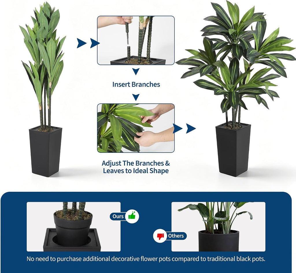 5FT Artificial Dracaena Tree with Black Tall Planter, Tall Fake Tree Indoor, Faux Plant in Pot Porch Decor, Easy