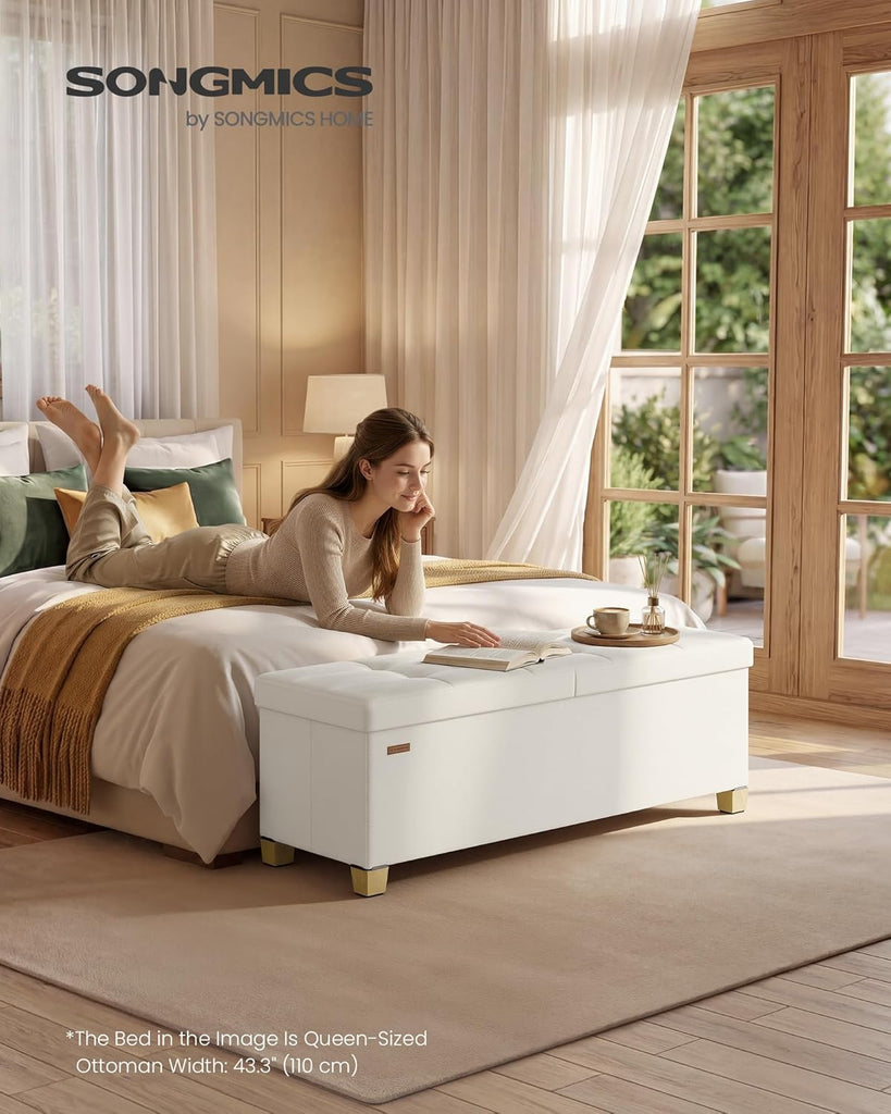 Storage Ottoman Bench with Legs, Folding Ottoman Foot Rest with Flipping Lid, Bench with Storage, Velvet, 43.3