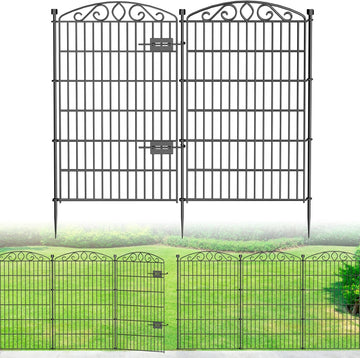 12 Panel No Dig Decorative Garden Fence with Gate - 42in H x 25.67 ft L, Tall Animal Barrier for Dogs Rabbits
