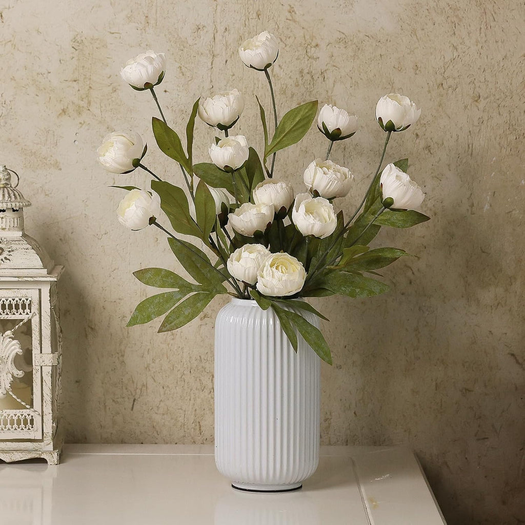 27" Faux Silk Peony Artificial Flowers Stems for Vase (Cream) - Set of 12
