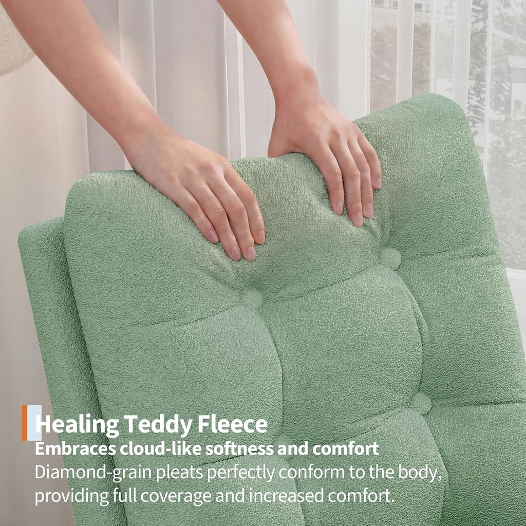 Modern Rocking Chair -Green | Comfortable Recliner Rocker with Side Pocket, Soft Linen Upholstered Glider Chair