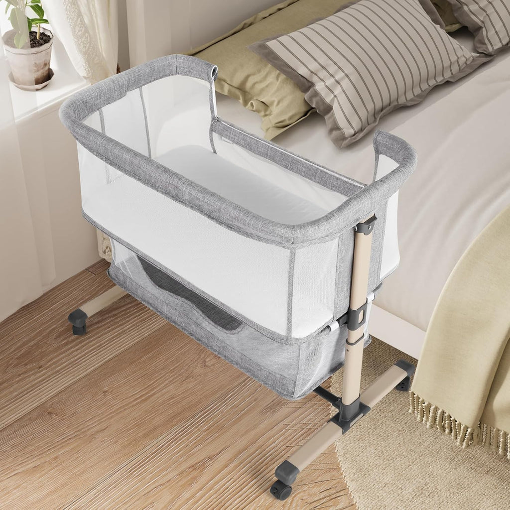 Bassinet Bedside Sleeper, Breathable and Adjustable, Light Grey | 0-5 Months Baby Infant, Co-Sleeping, 6 Heights