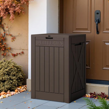 48 Gallon Outdoor Package Delivery Box with Lock, Waterproof Secure Parcel Drop Box Wall Resin Storage, Brown