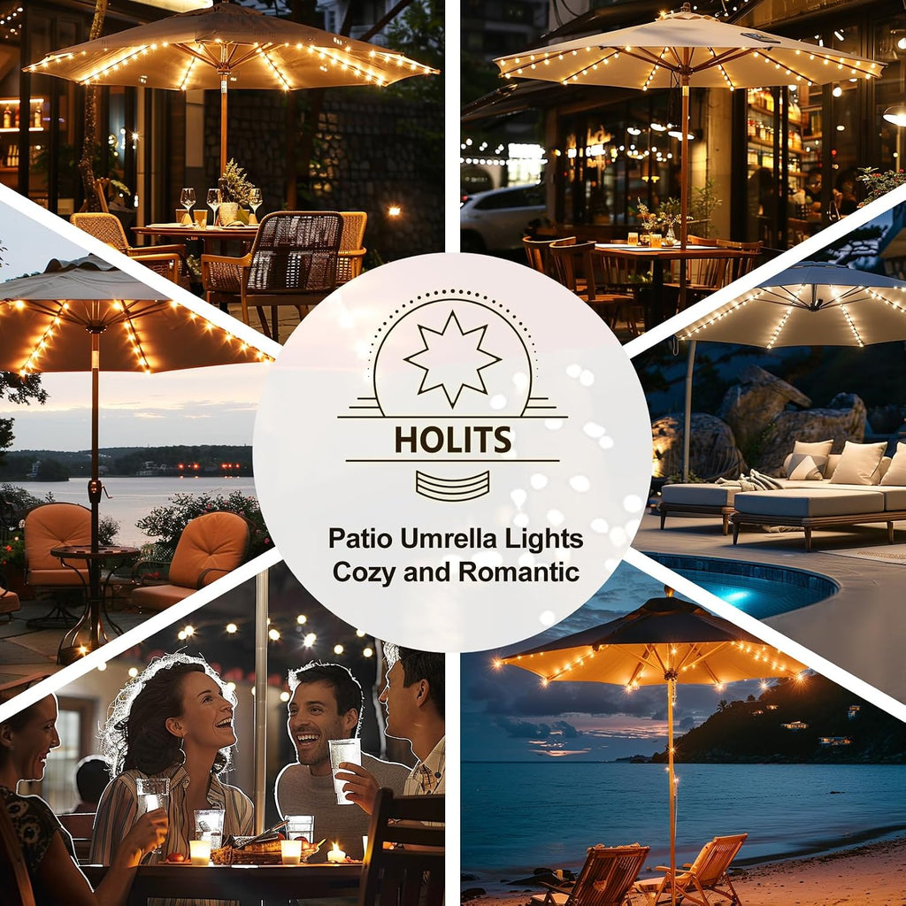 Patio Umbrella Lights Cordless 120 LED Table Umbrella Lights Solar Powered Waterproof Parasol String Lights for 7-11
