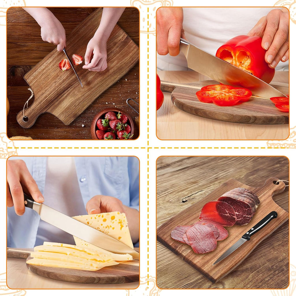 2 Pcs Acacia Wood Cutting Boards Charcuterie Board,Irregular,16.5x8.2" | with Handles, Charcuterie Boards for Cheese