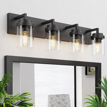 Bathroom Vanity Light, 4 Light Matte Black Vanity Light with Clear Glass Shade, 30in Farmhouse Vanity Light, Bathroom