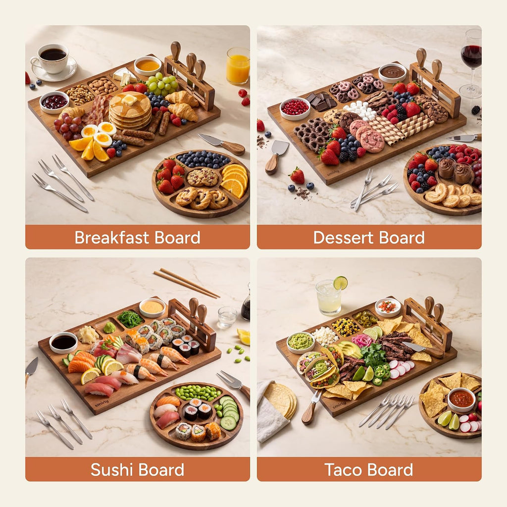 Charcuterie Board Set with Serving Accessories, Large Acacia | Housewarming and Wedding Gift for Women, Perfect for