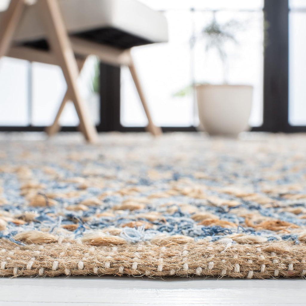 Area Rug 8x10 - Cape Cod Collection - Large - Natural & Blue, Handmade Flat Weave Braided Jute, Ideal , Dining Space