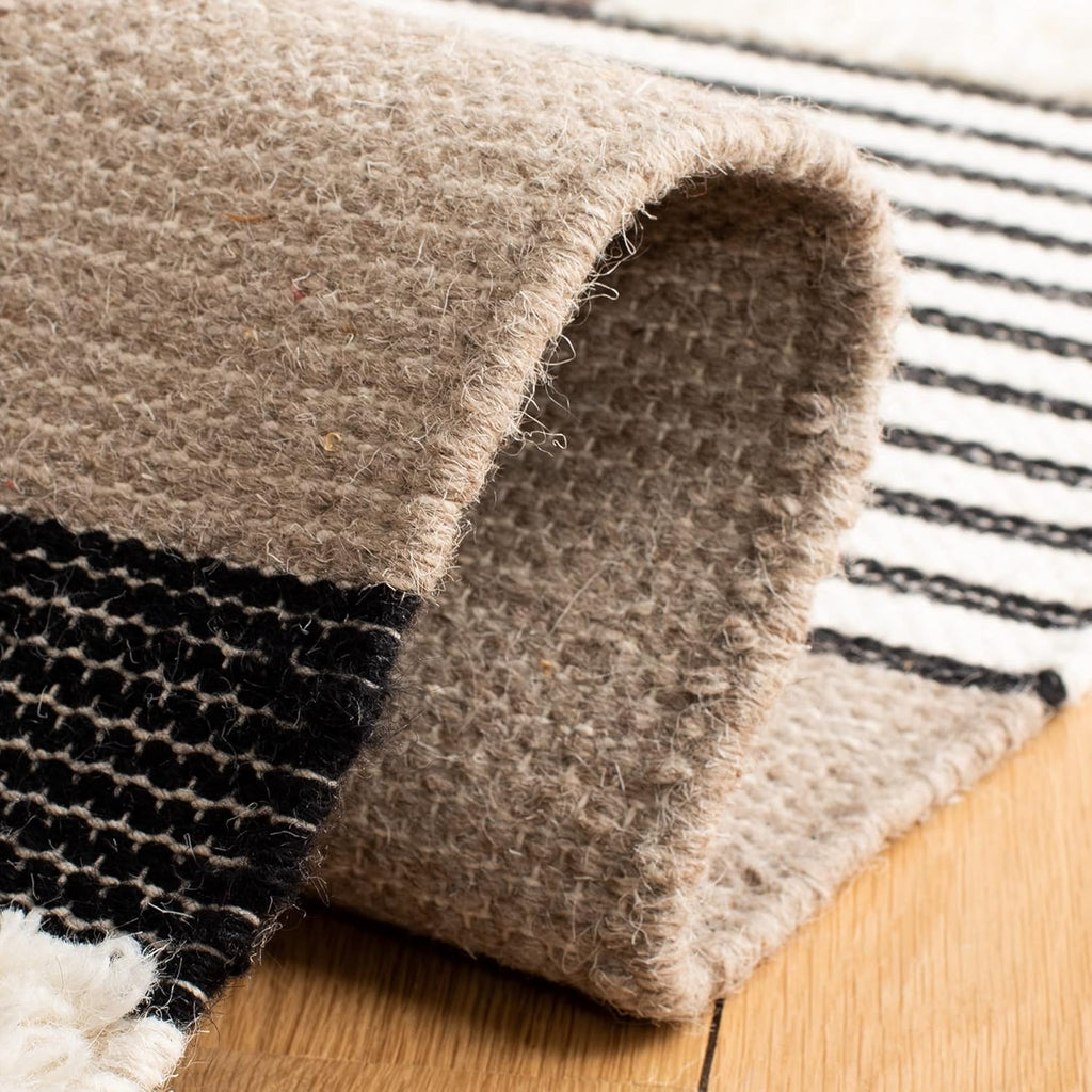 Kenya Area Rug - 10' x 14', Black & Ivory, Handmade Southwestern Wool