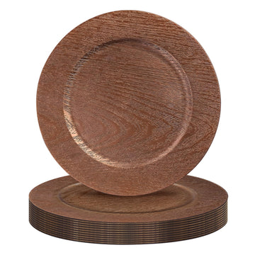 Dark Brown Charger Plates Set of 12, Faux Wood Plate Chargers