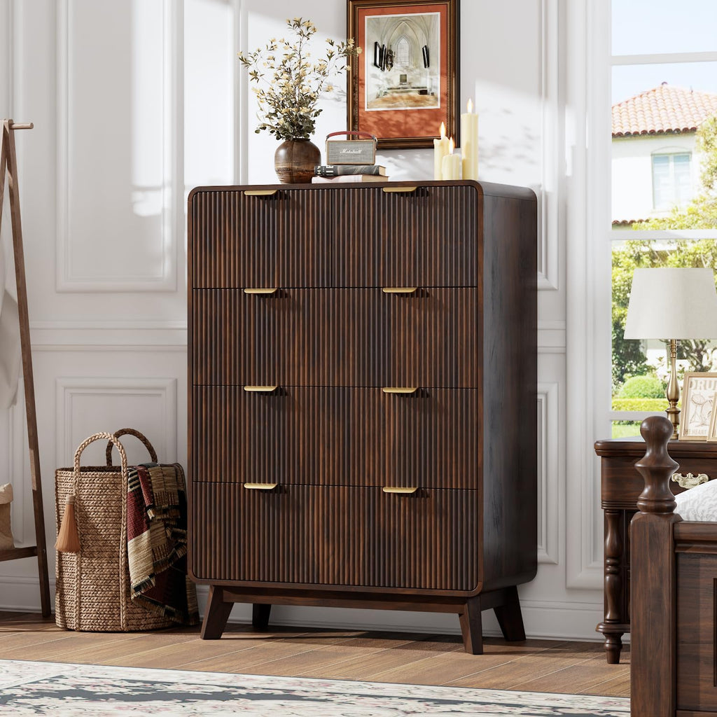 Fluted 5 Drawers Dresser , Modern 40.2" Tall Drawer Dressers with Metal Handle, Wooden Chest of Dresser , Solid Wood