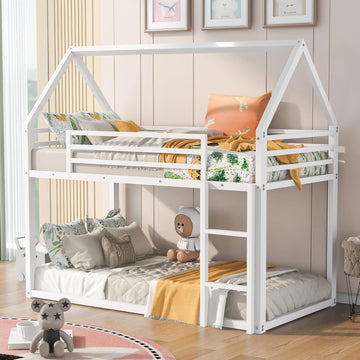 Bunk Bed Twin Over Twin Metal Floor Bunk Bed with Ladder