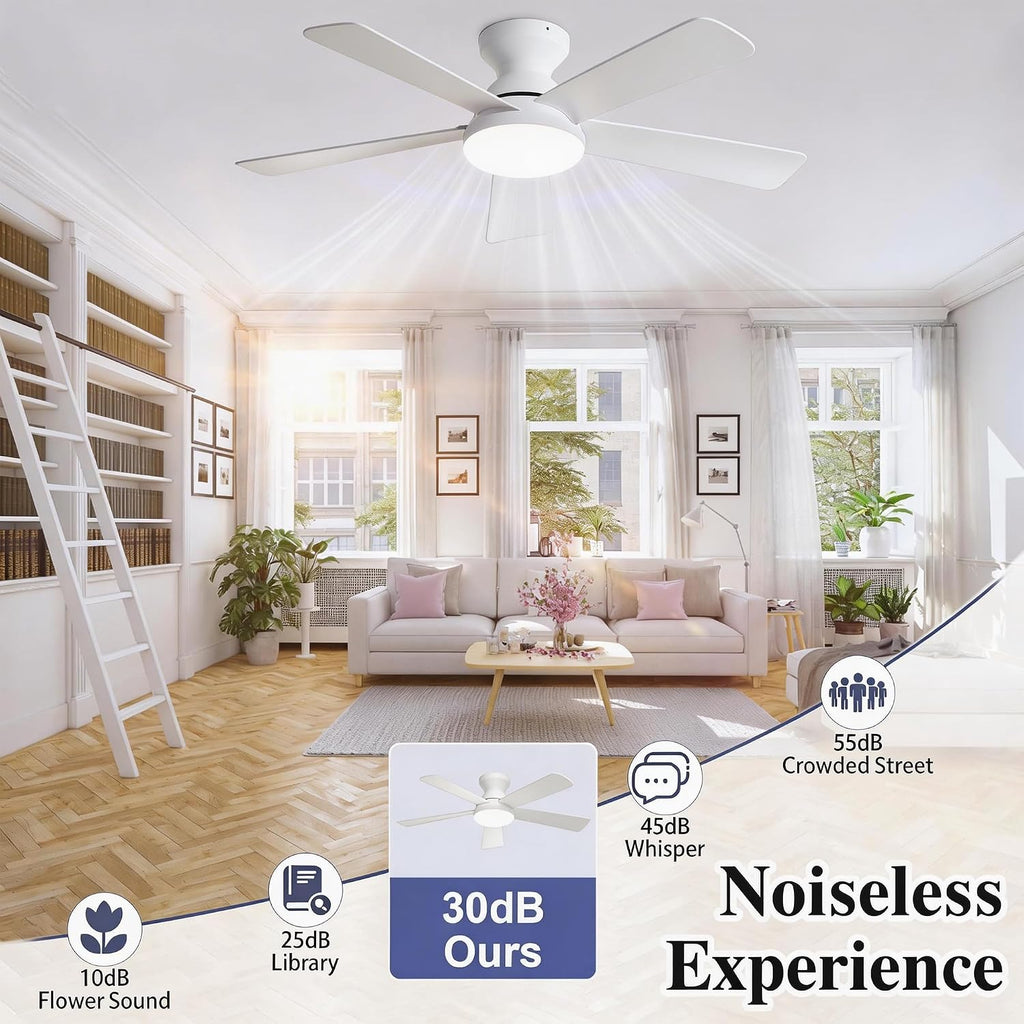 Smart Ceiling Fans with Lights Remote - 42'' WiFi Alexa Flush Mount Low Profile Modern Ceiling Fans - Stepless Color