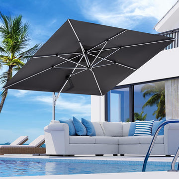 10'x10' Patio Umbrella Cantilever Outdoor Rectangular Offset Umbrella with 360°Rotation