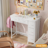 Small Desk with 5 Fabric Drawers, 33 Inch Writing Desk, Simple PC Desks for Small Place